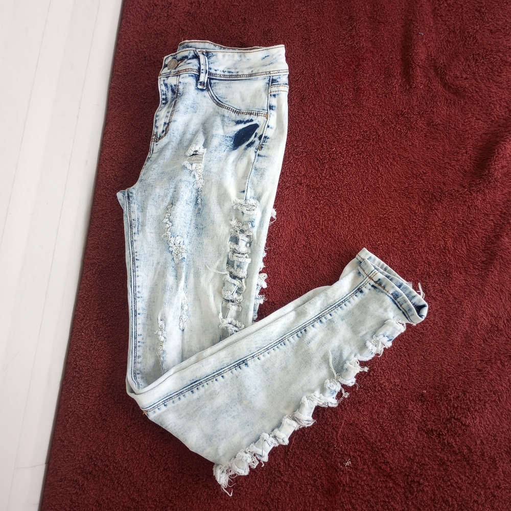 Pink Label Denim Co Jeans Size 3 Light Wash Distressed Ripped Juniors
